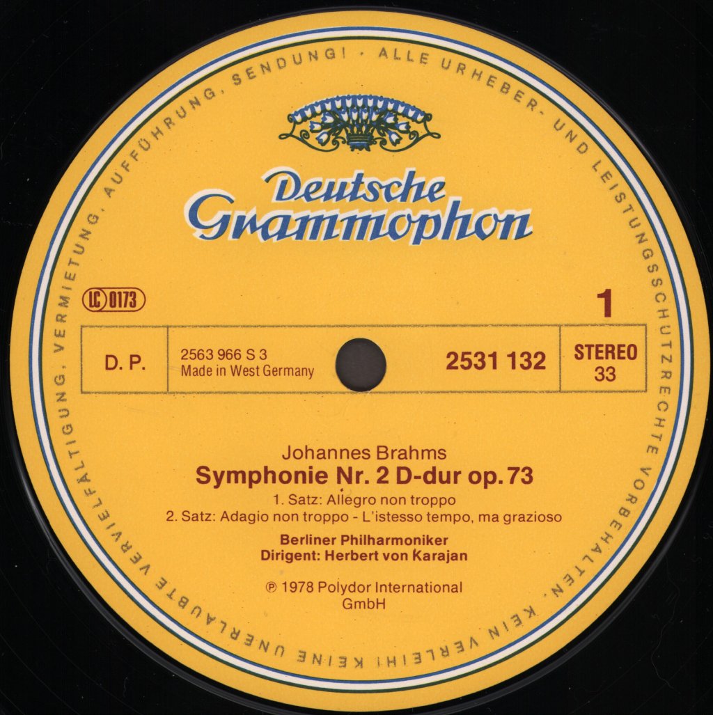 Herbert Von Karajan / Berliner Philharmoniker - Johannes Brahms - Symphonie No. 2 - Lp