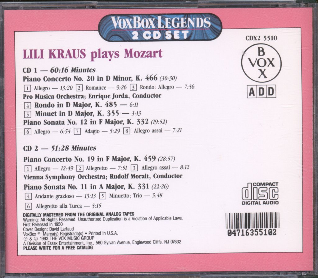 Lili Kraus - Lili Kraus Plays Mozart - Double Cd