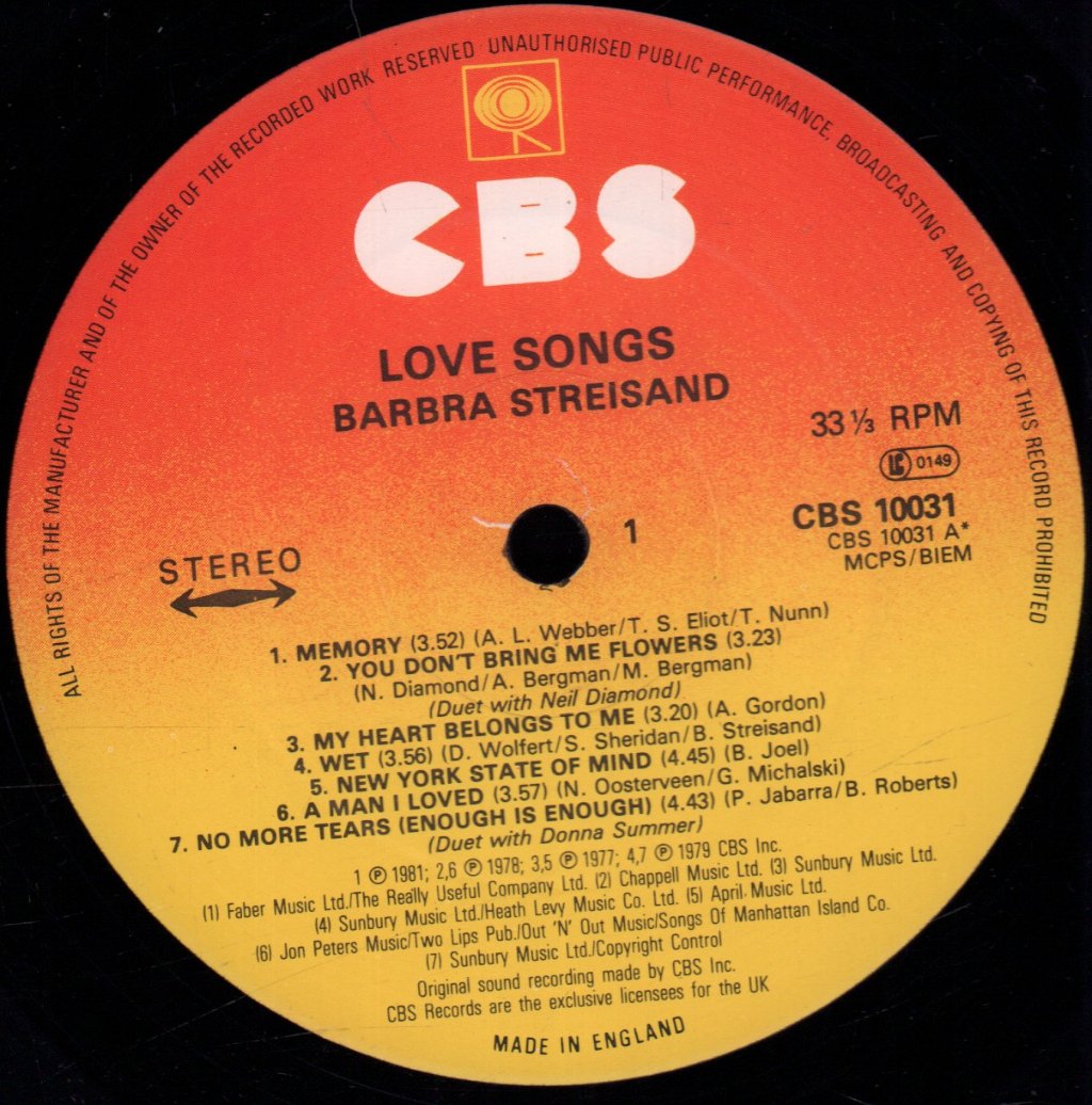 Barbra Streisand - Love Songs - Lp