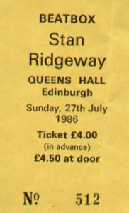 Stan Ridgway - Queens Hall Edingburgh 27/7/86 - Ticket