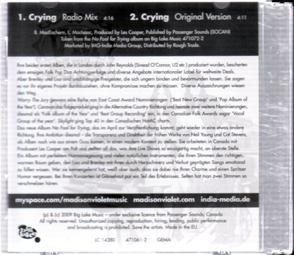 Madison Violet - Crying - Cdr
