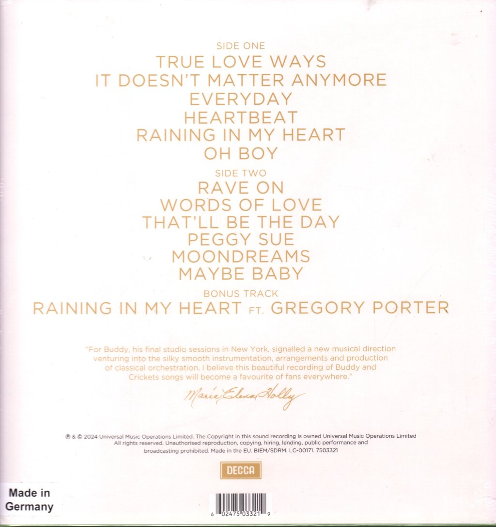 Buddy Holly With The Royal Philharmonic Orchestra - True Love Ways - Lp