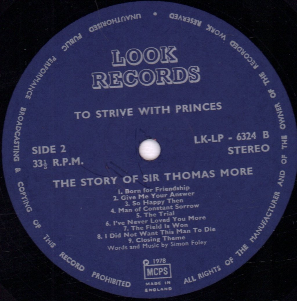 Simon Foley - To Strive With Princes - The Story Of Sir Thomas More - Lp