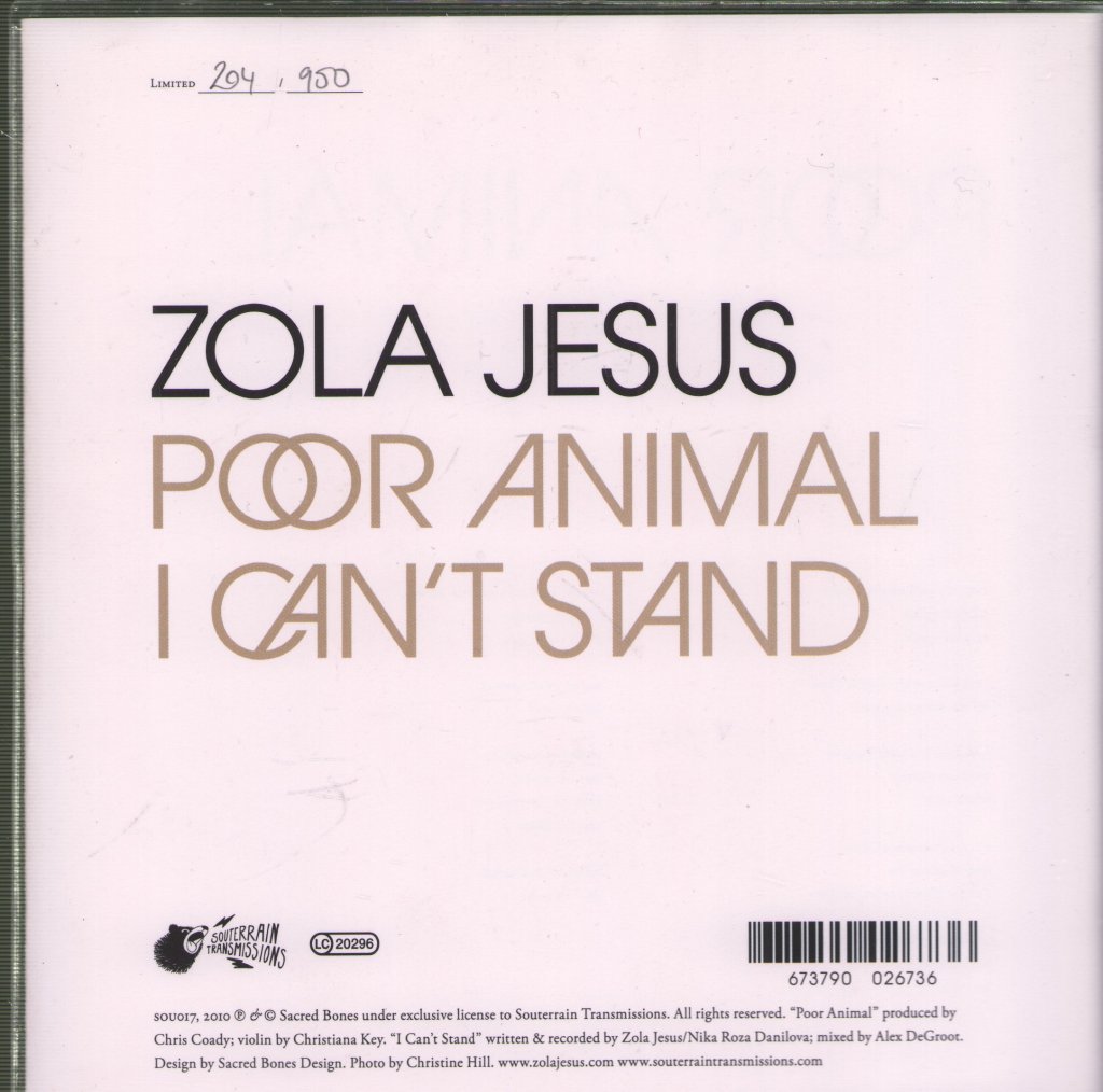 Zola Jesus - Poor Animal / I Can't Stand - 7 Inch