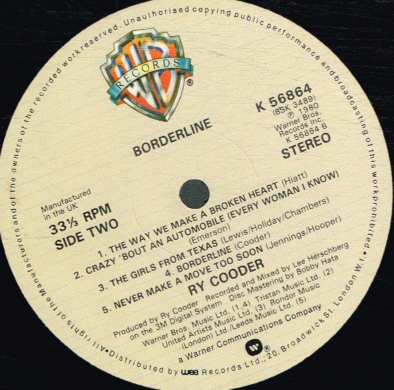 Ry Cooder - Borderline - Lp