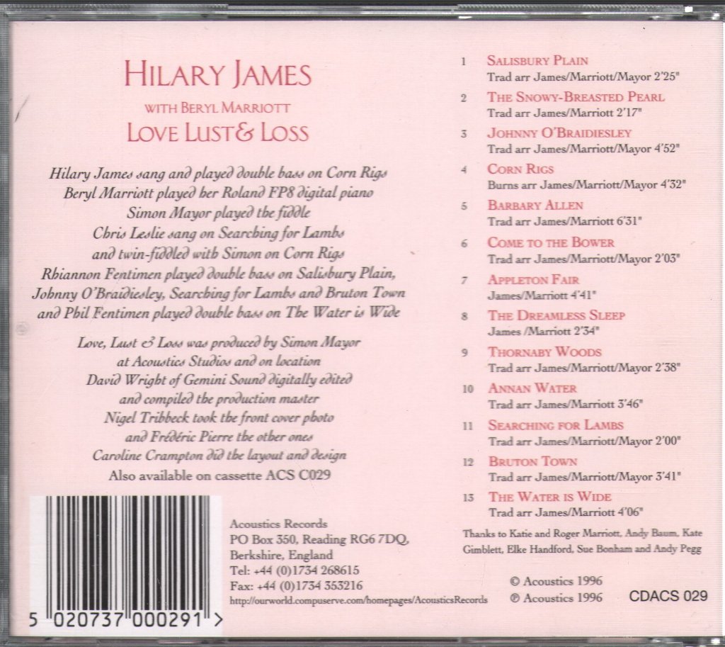 Hilary James with Beryl Marriott - Love, Lust & Loss - Cd