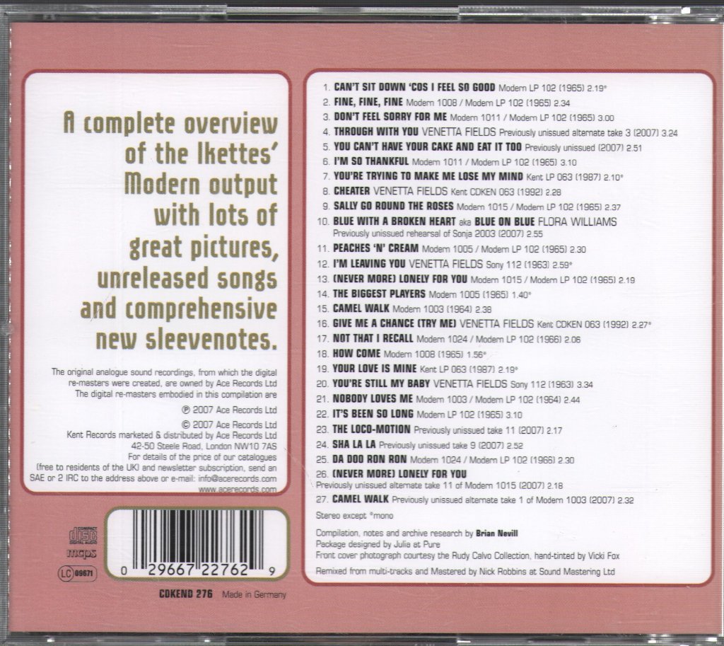 Ikettes - Can't Sit Down... 'Cos It Feels So Good: The Complete Modern Recordings - Cd