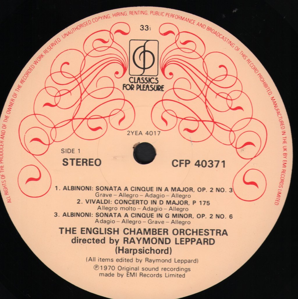 Raymond Leppard / English Chamber Orchestra - Vivaldi / Albinoni / Corelli Concertos - Lp