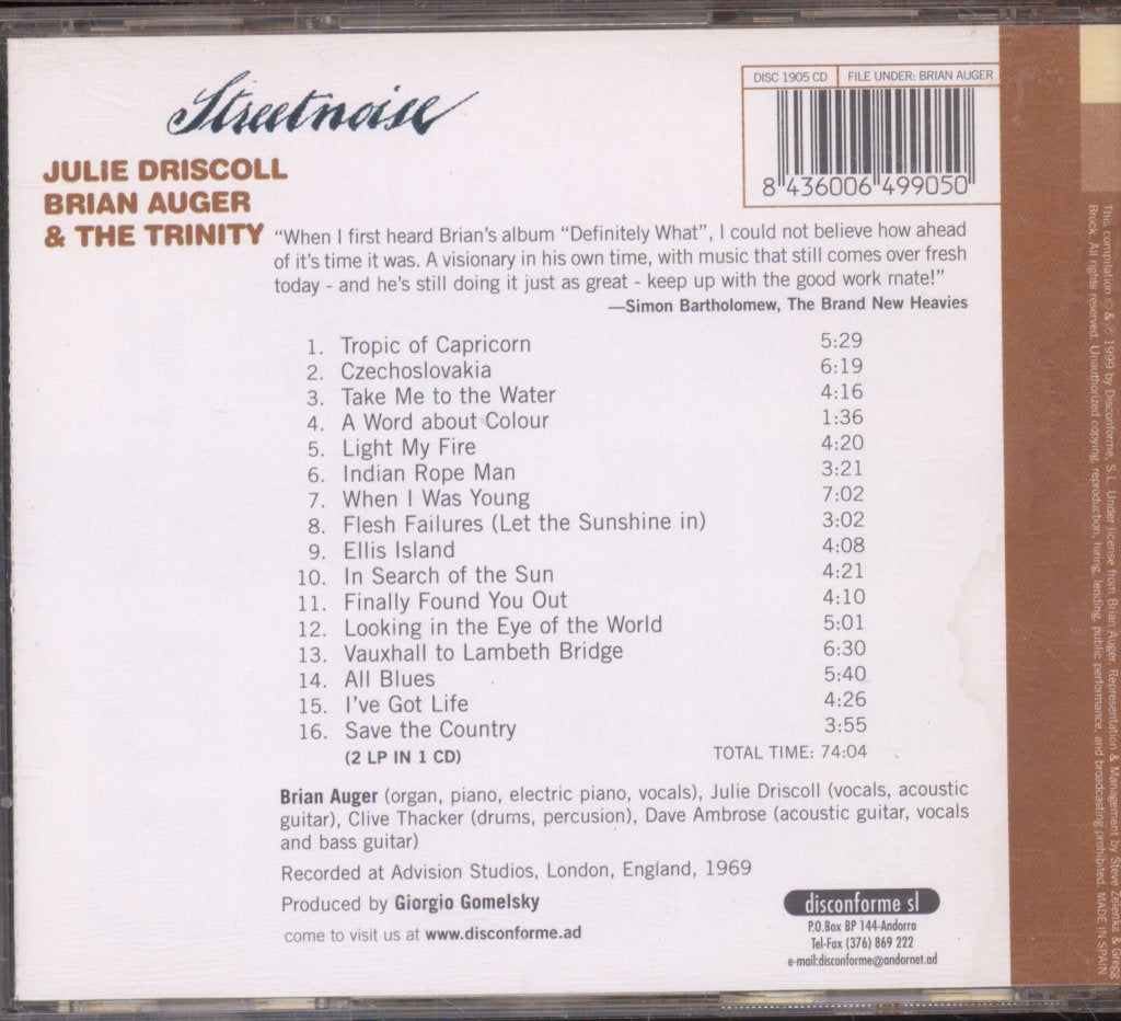 Julie Driscoll, Brian Auger & The Trinity - Streetnoise - Cd