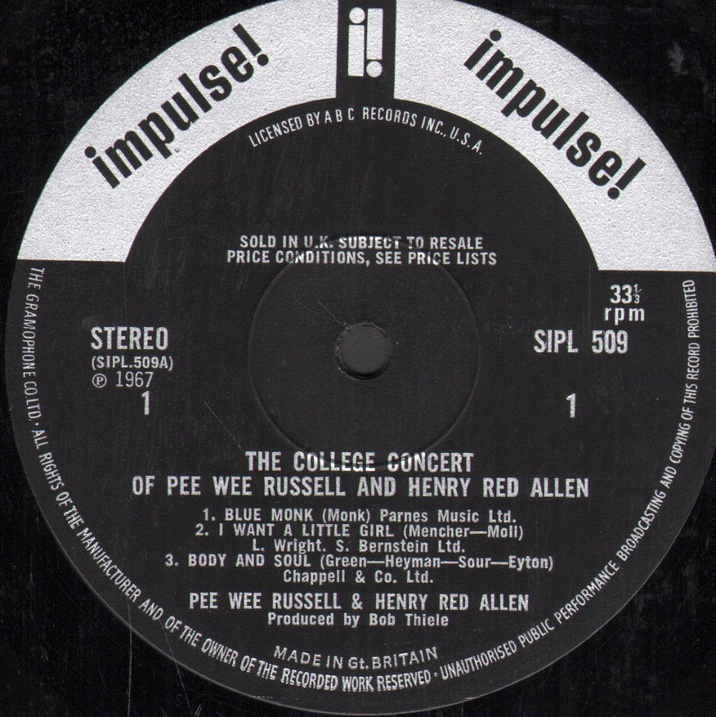 Pee Wee Russell And Henry Red Allen - College Concert Of - Lp