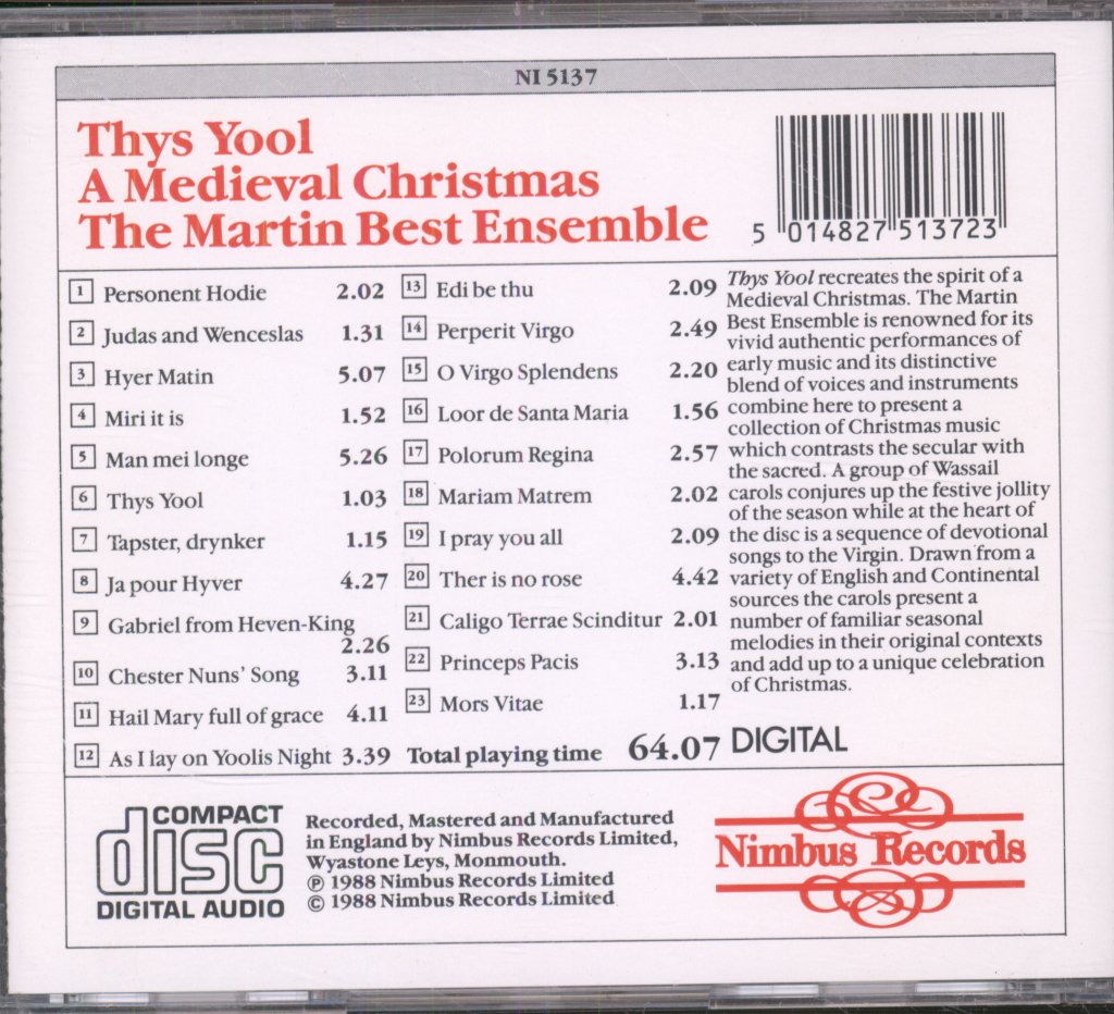 Martin Best Mediaeval Ensemble - Thys Yool - A Medieval Christmas - Cd