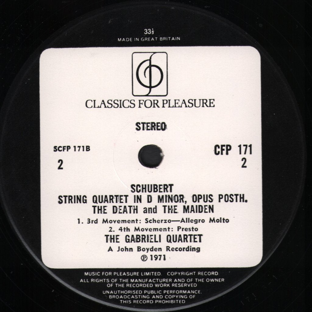 Gabrieli String Quartet - Schubert - String Quartet No.14 In D Minor - 'Death And The Maiden' - Lp