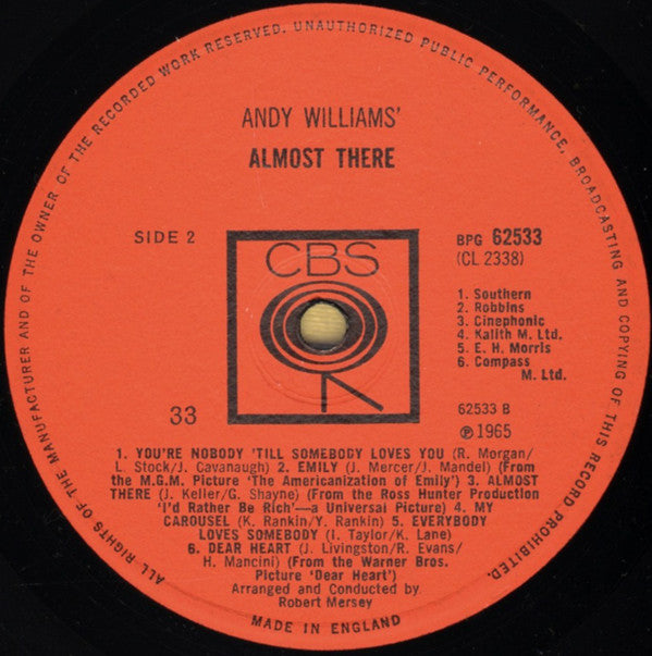 Andy Williams - Almost There - Lp