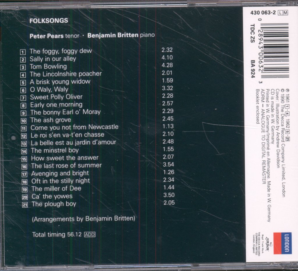 Peter Pears, Benjamin Britten - Folksongs - Cd