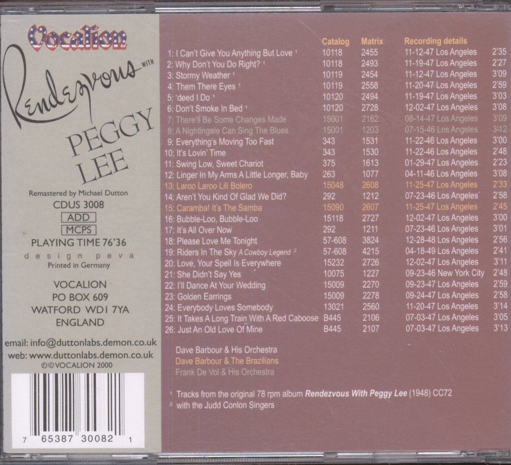 Peggy Lee - Rendezvous With Peggy Lee - Cd