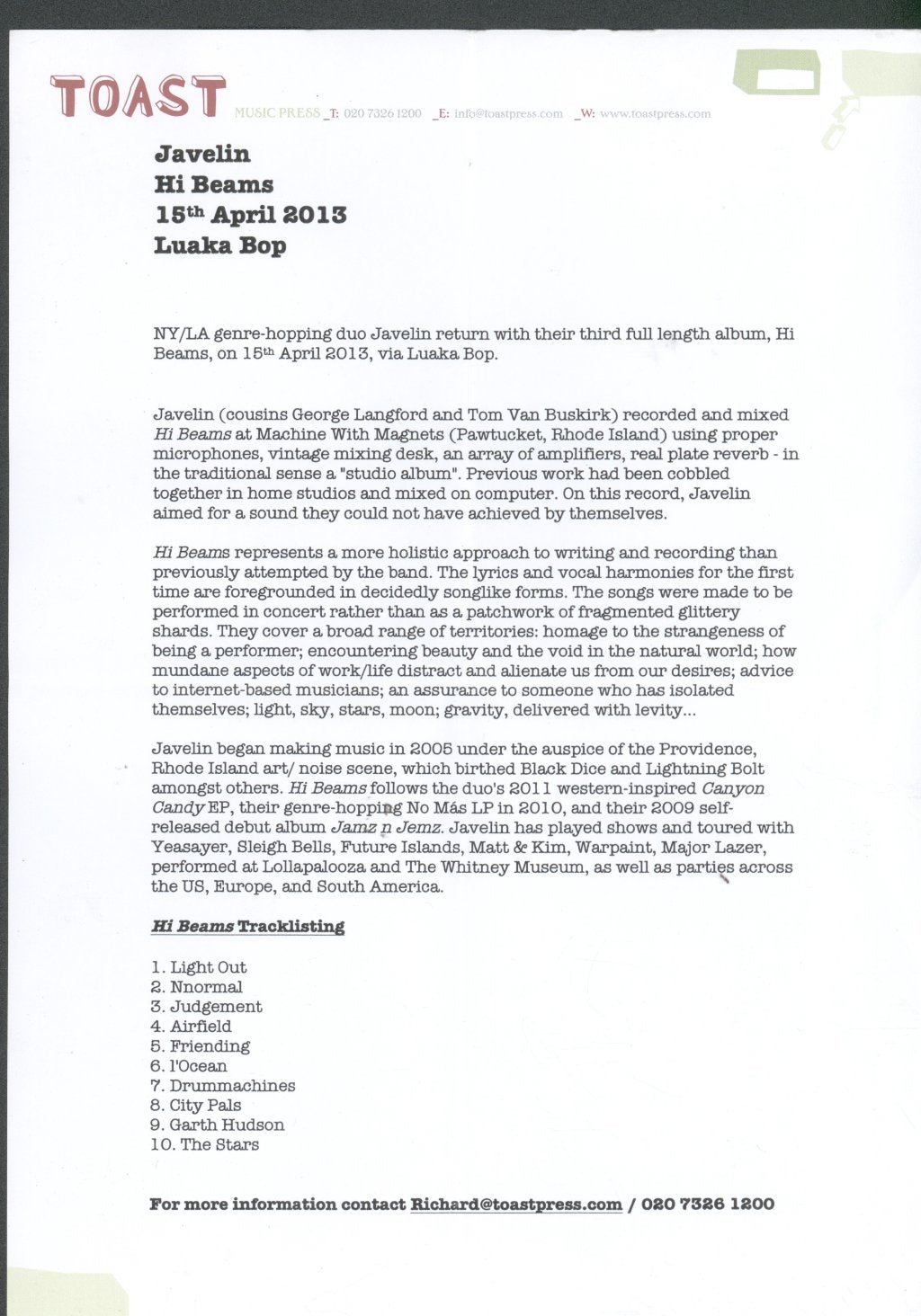 Javelin - Hi Beams - Cdr