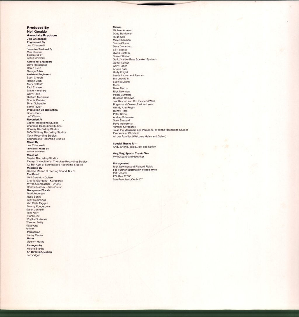 Pat Benatar - Seven The Hard Way - Lp