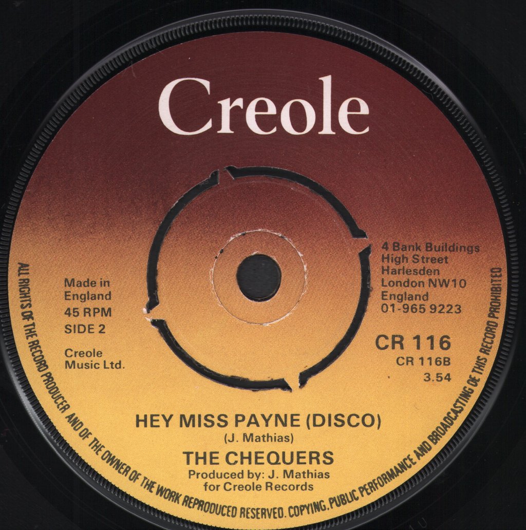 Chequers - Hey Miss Payne - 7 Inch