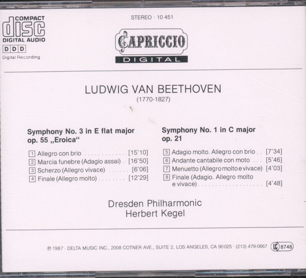 Dresden Philharmonic, Herbert Kegel - Beethoven - Symphony No.3 'Eroica' / Symphony No.1 - Cd