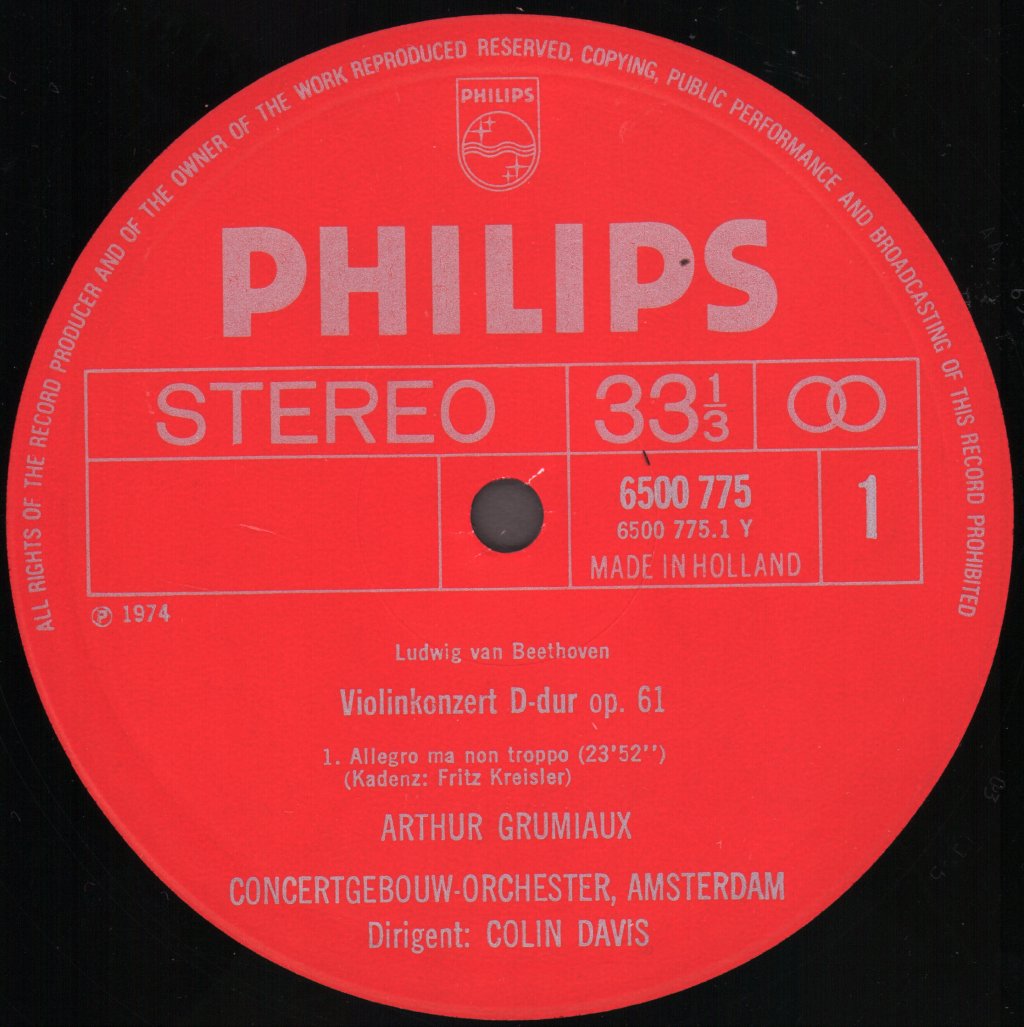 Arthur Grumiaux / Colin Davis / Concertgebouw Orchestra, Amsterdam - Beethoven - Violin Concerto - Lp