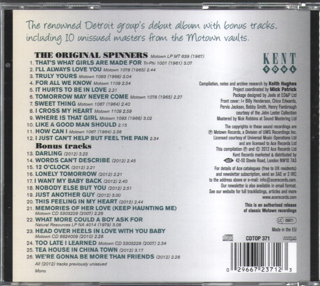 Spinners - Truly Yours - Their First Motown Album With Bonus Tracks 1963-1967 - Cd