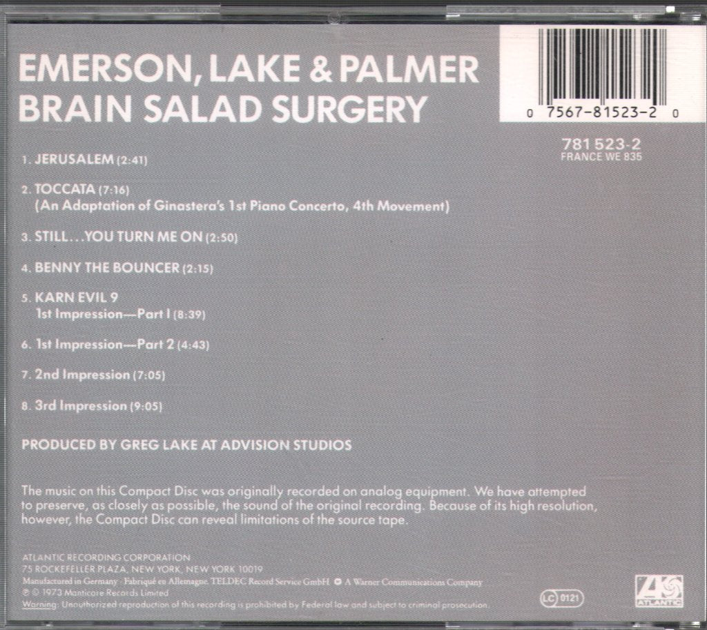 Emerson, Lake & Palmer - Brain Salad Surgery - Cd