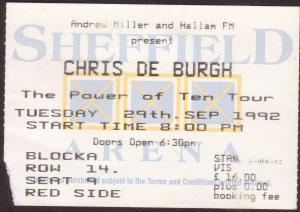 Chris De Burgh - Sheffield Arena 29/09/1992 - Ticket