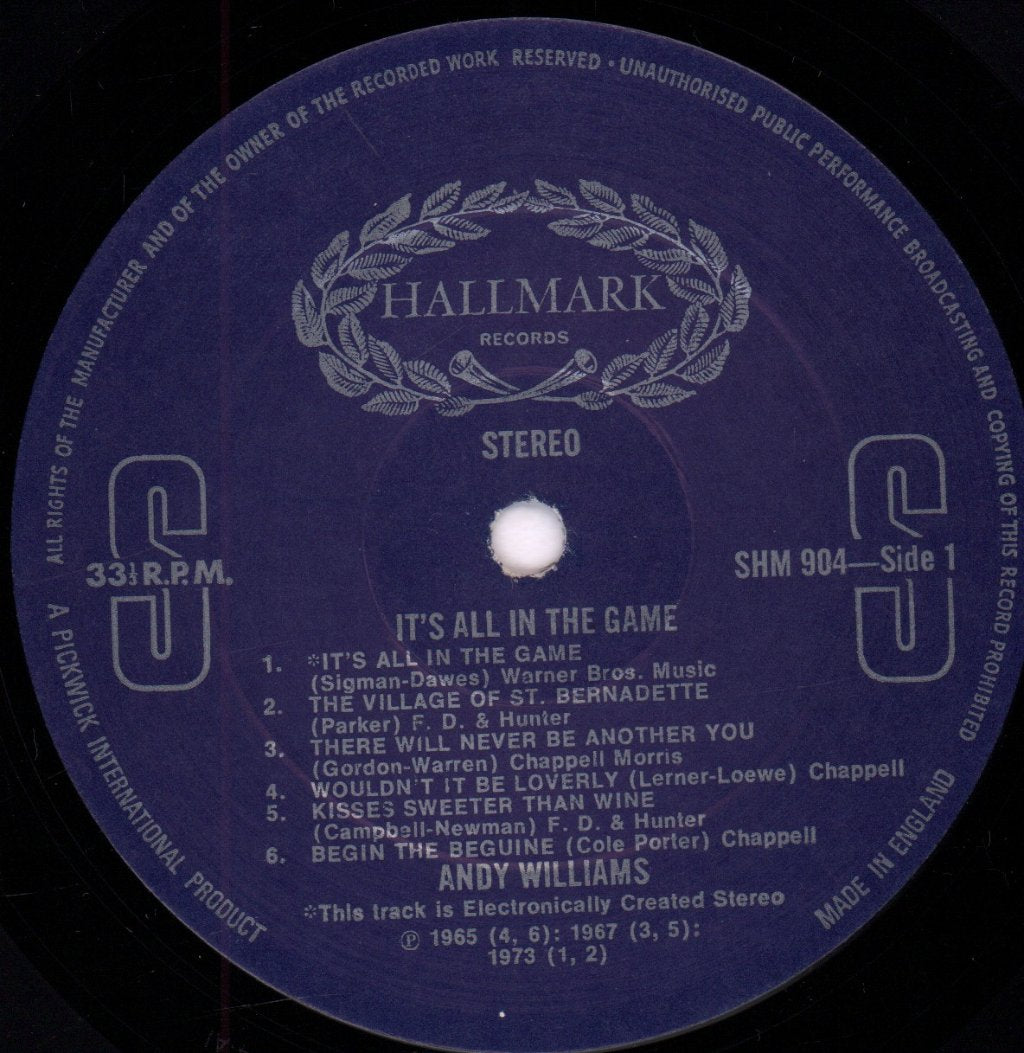 Andy Williams - It's All In The Game - Lp