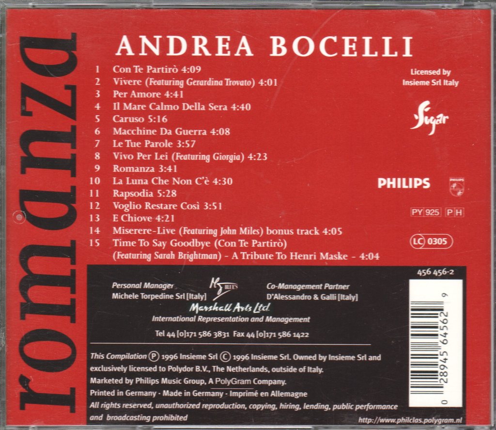 Andrea Bocelli - Romanza - Cd