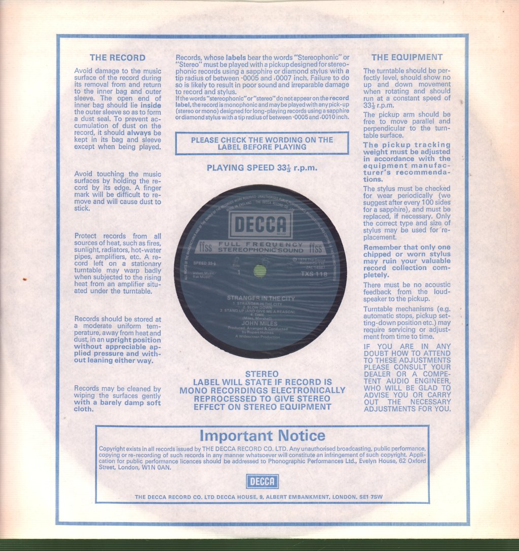 John Miles - Stranger In The City - Lp