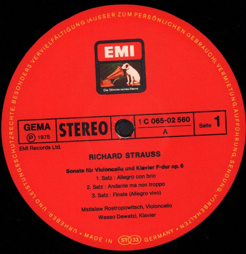 Mstislaw Rostropowitsch Wasso Dewetzi - Strauss Sonate F-Dur Op 6 - Lp