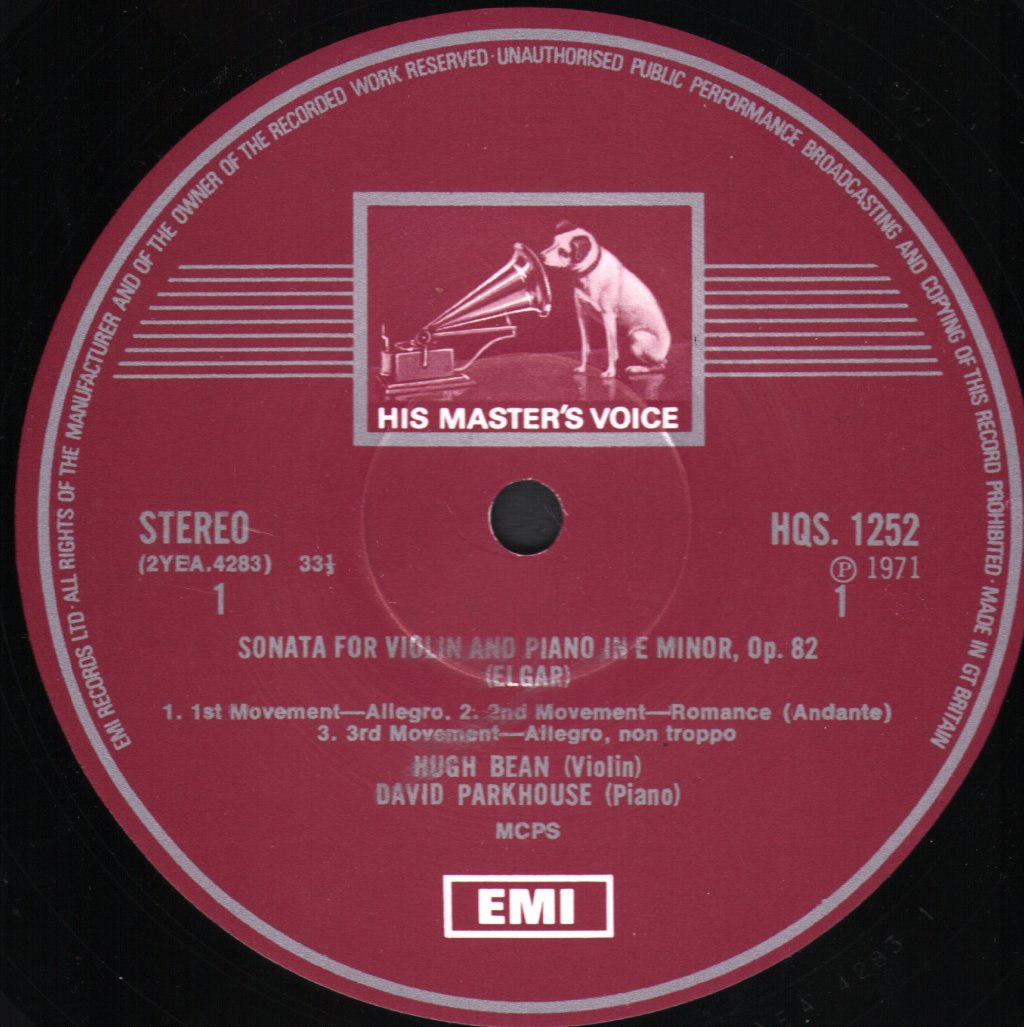 Hugh Bean / David Parkhouse - Elgar - Violin Sonata String Quartet - Lp