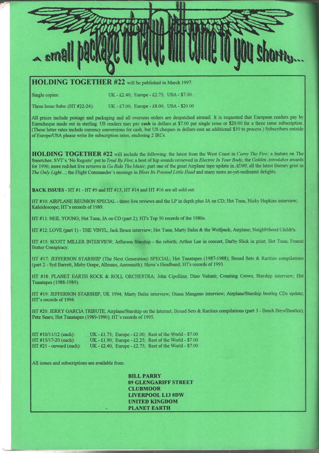 Jefferson Airplane - Holding Together Issue 21 - Fanzine