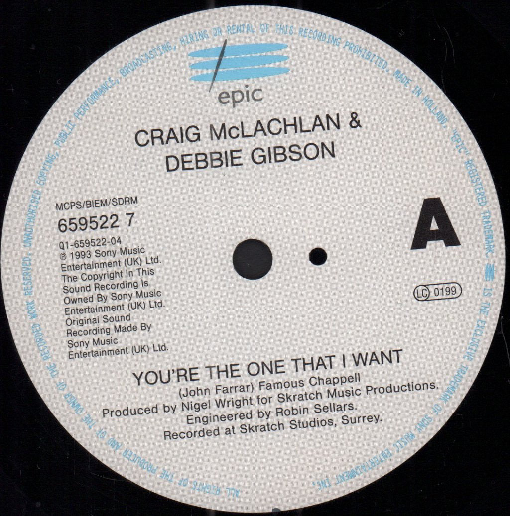 Craig Mclachlan And Debbie Gibson - You're The One That I Want - 7 Inch