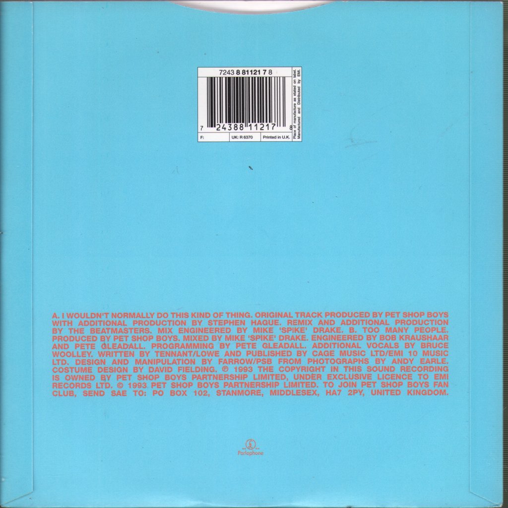 Pet Shop Boys - I Wouldn't Normally Do This Kind Of Thing - 7 Inch