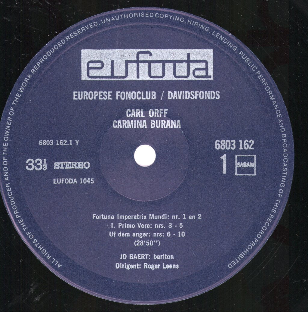 Ilona Van Brandt / Roland Bufkens / Jo Baert / Roger Leens - Carl Orff - Carmina Burana - Lp