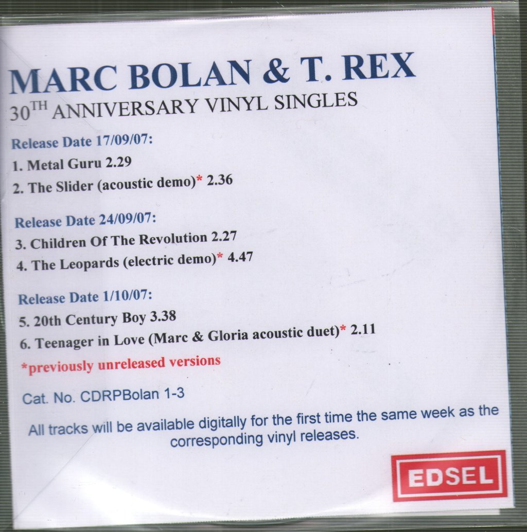 Marc Bolan - 30th Anniversary Vinyl Singles - Cdr