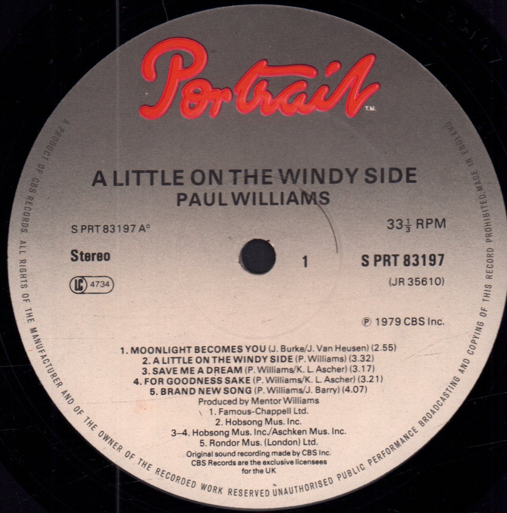 Paul Williams - A Little On The Windy Side - Lp