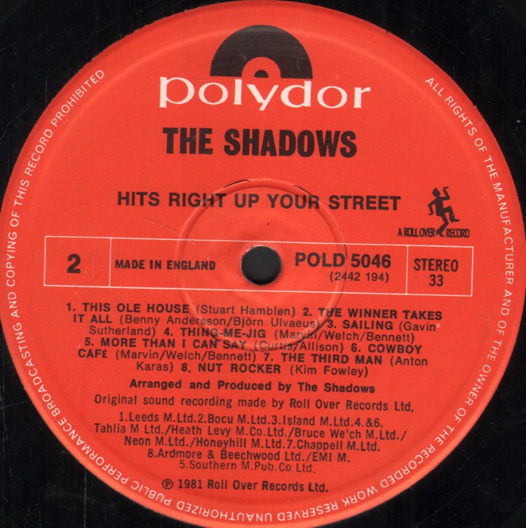 Shadows - Hits Right Up Your Street - Lp