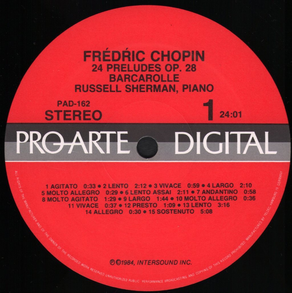 Russell Sherman - Chopin - 24 Preludes - Lp