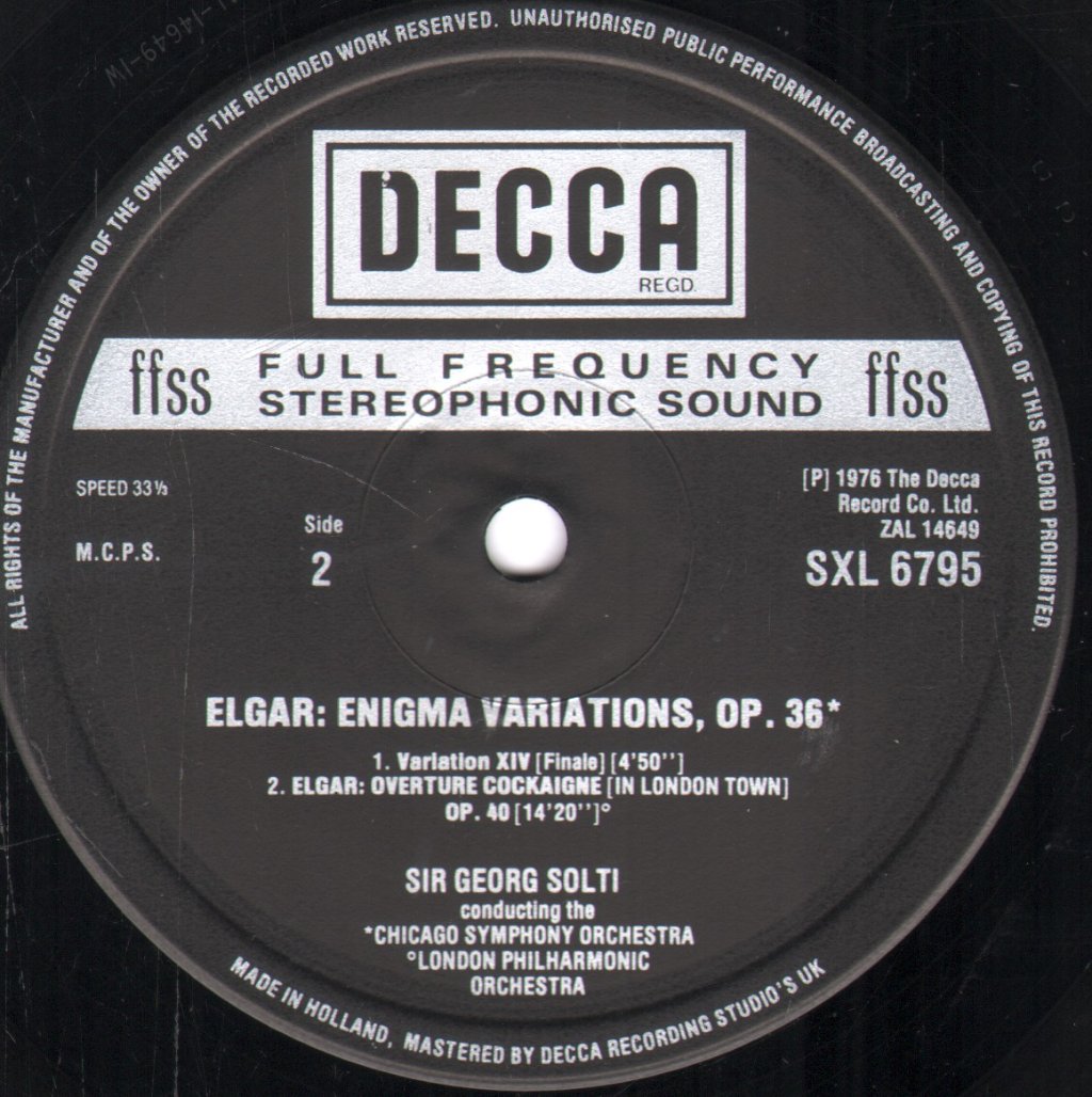Sir Georg Solti / Chicago Symphony Orchestra / London Philharmonic Orchestra - Elgar - Enigma Variations / Overture Cockaigne / London Town - Lp