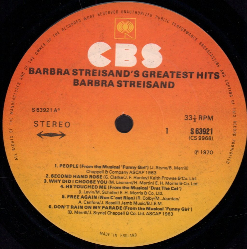 Barbra Streisand - Greatest Hits - Lp