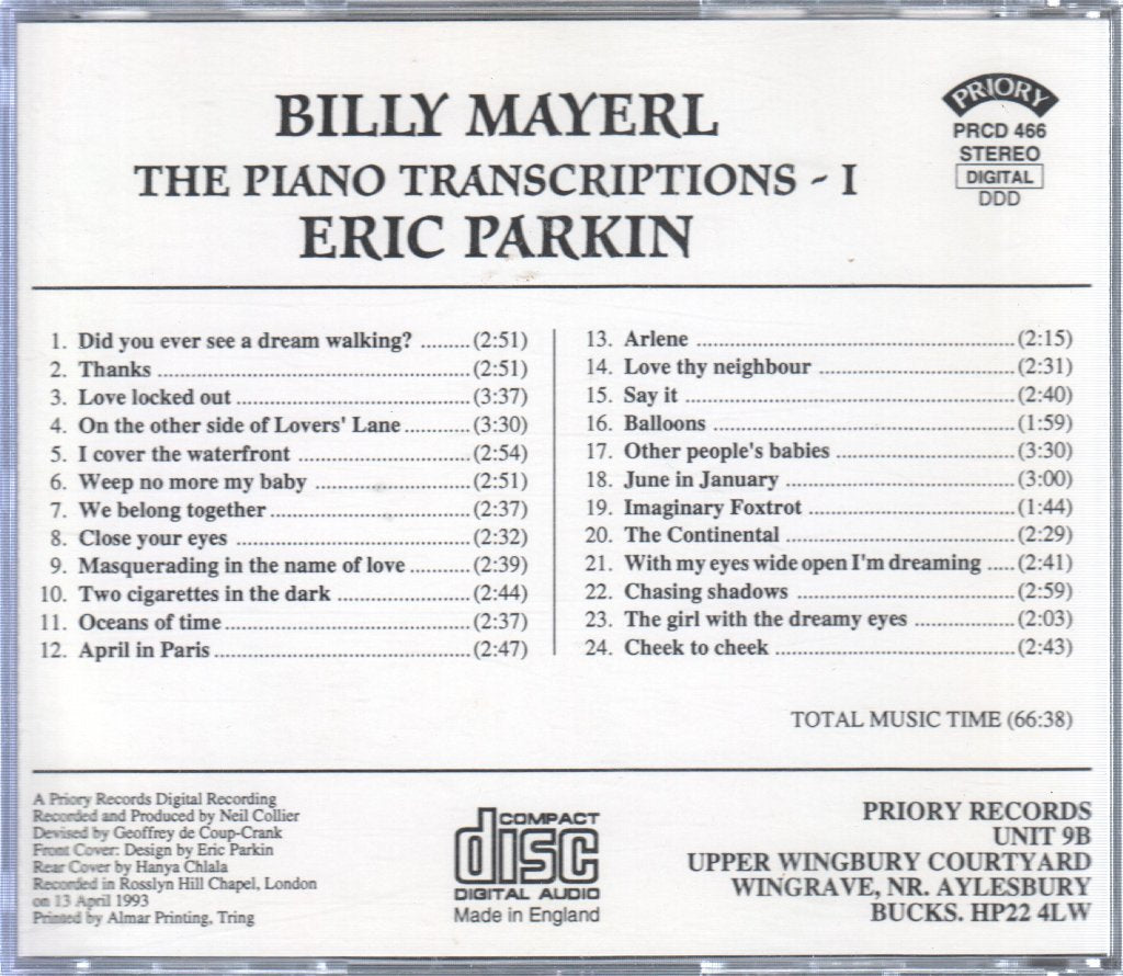 Billy Mayerl, Eric Parkin - Billy Mayerl Piano Transcriptions: Volume One - Cd