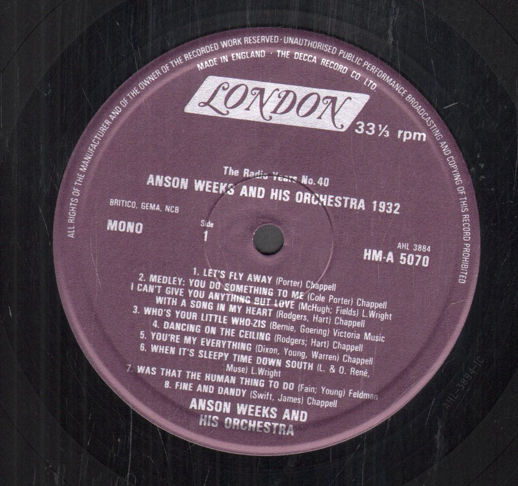 Anson Weeks And His Orchestra - 1932 - Lp
