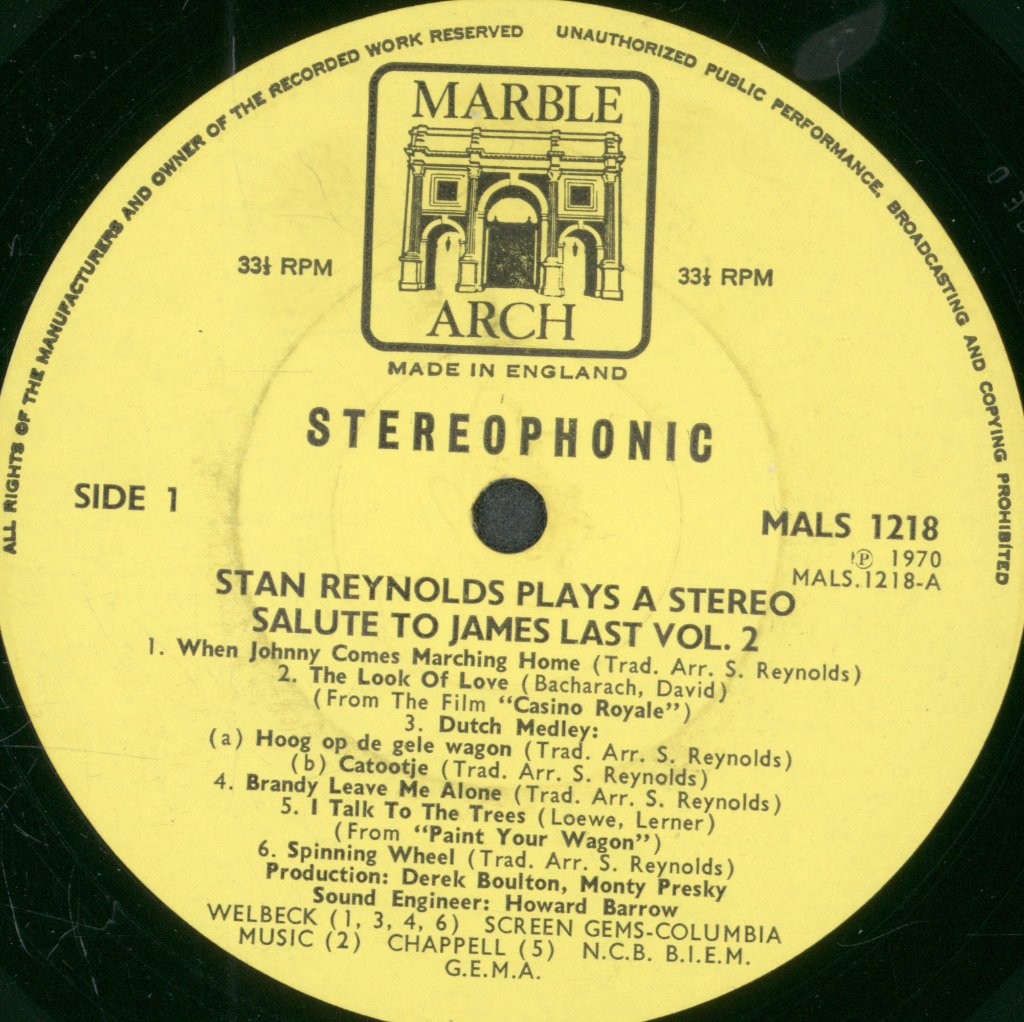 Stan Reynolds And His Orchestra - Plays A Stereo Salute To James Last Vol 2 - Lp