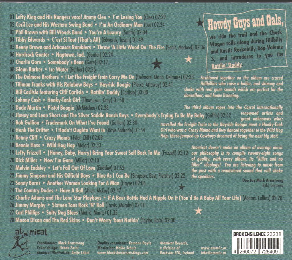 Various Artists - Rattlin' Daddy (Hillbilly & Rustic Rockabilly Bop Vol 3) - Cd