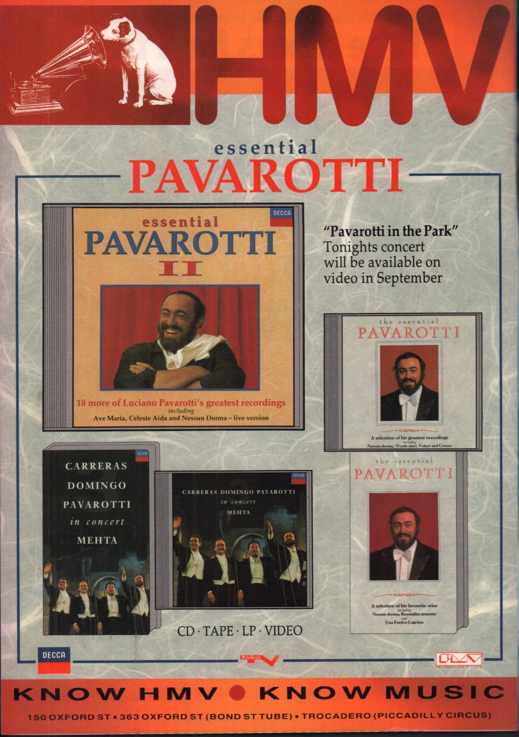 Pavarotti - 30th in hyde park - Concert Programme