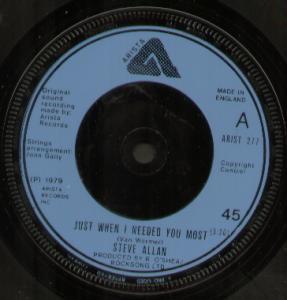 Steve Allan - Just When I Needed You Most - 7 Inch
