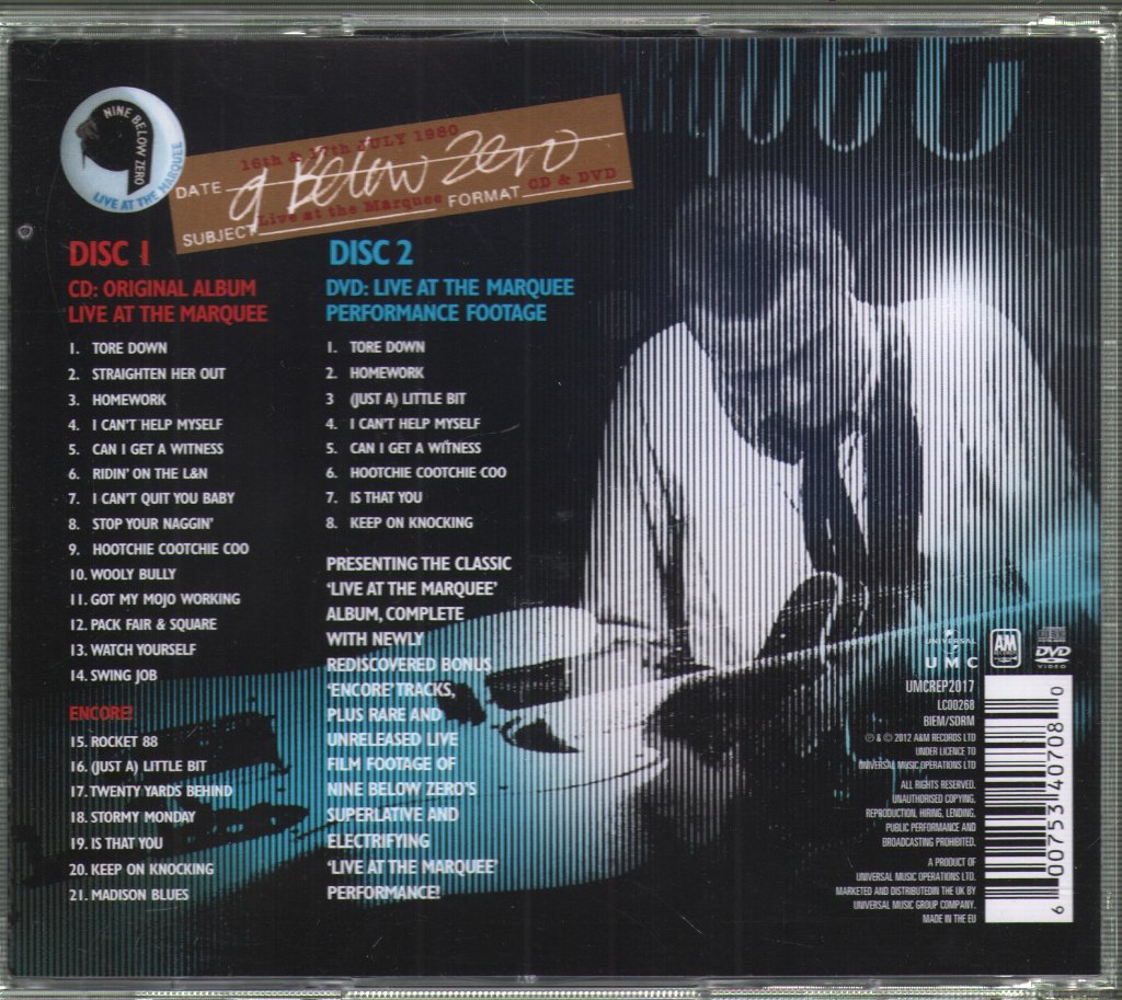 Nine Below Zero - Live At The Marquee - Cd/Dvd