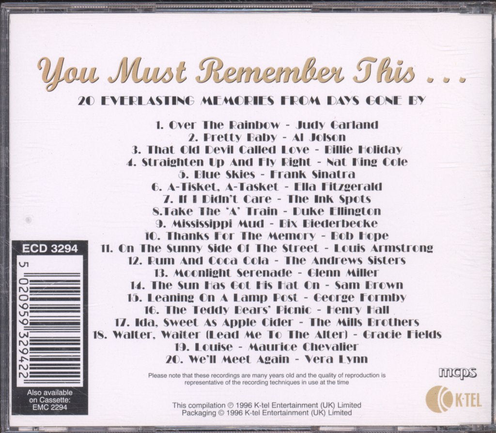 Various Artists - You Must Remember This... 20 Everlasting Memories from Days Gone By - Cd
